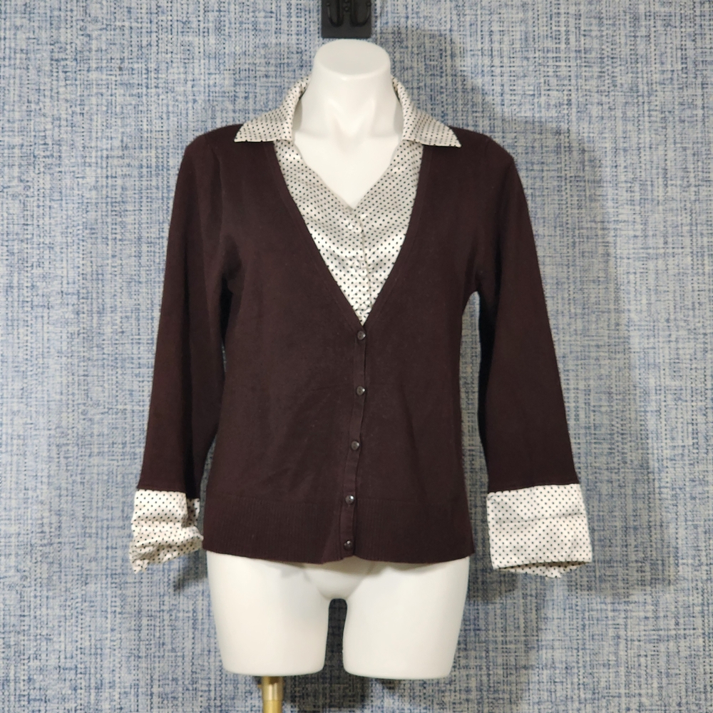 Carolyn Taylor Brown Cardigan with Polka Dot Details